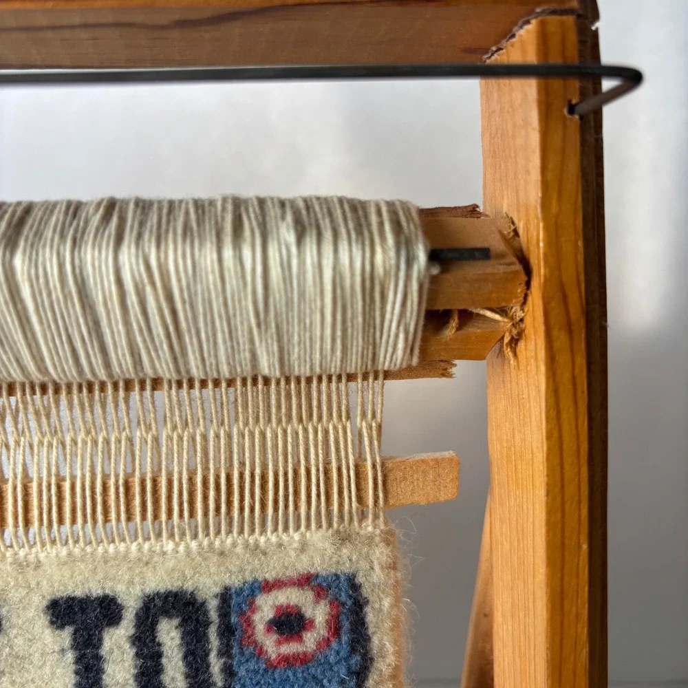 Miniature Welcome to Our Home‎ Tapestry Rug on Wooden Loom Display
